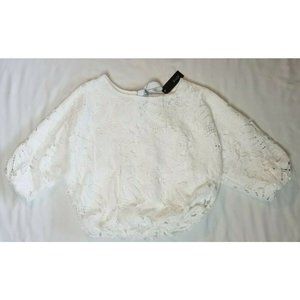 Style Sz. S White Crochet Over Lay Dolman Sleeve Elastic Bottom Shirt NWT